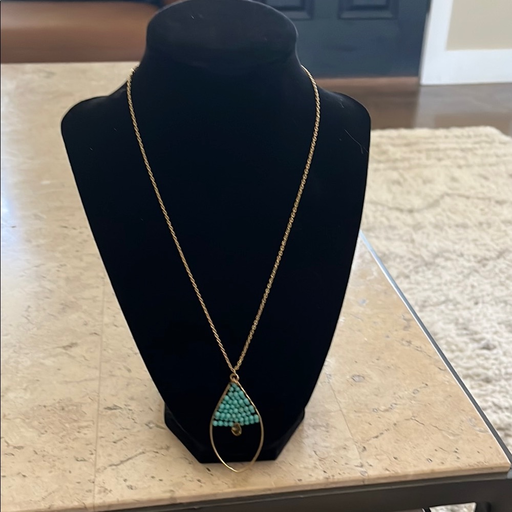 Stella and Dot Gold and Turquoise Pendant Necklace